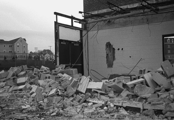 ELEMENTARY SCHOOL DEMOLITION BLACK AND WHITE PHOTOGRAPH 8 X 12 MATTED PRINT 11 X 14 FRAME