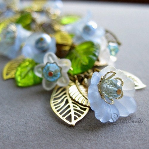 Water Dance - Freshwater pearl, Blue Topaz gemstone and golden accents chain necklace - Pre Holiday Sale