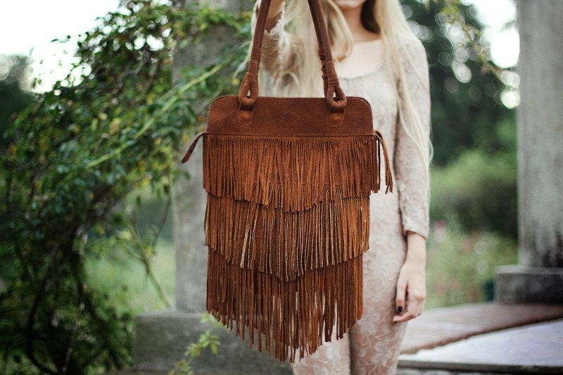 Fringe Brown Leather Bag // Made to order //