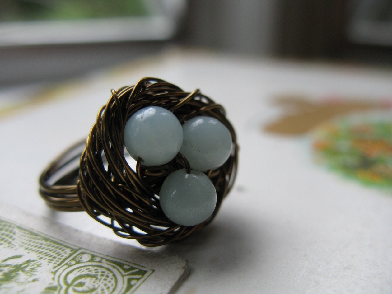 Vintaj Brass Wire Birds Nest Ring