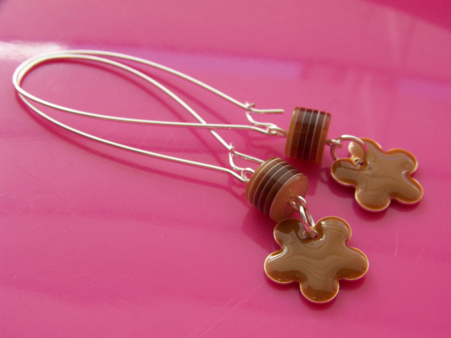 earrings - SUMMER caramel brown enamel flower drops - FREE SHIPPING