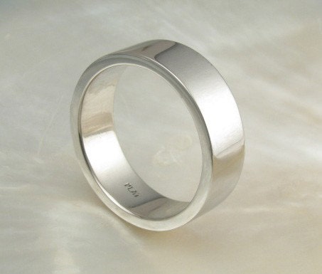 7mm wide mens platinum pipe flat wedding band wedding ring hand forged