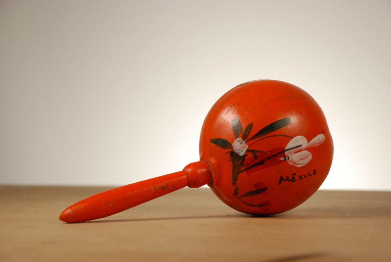 Vintage Orange Maraca Rumba Shaker, Mexico