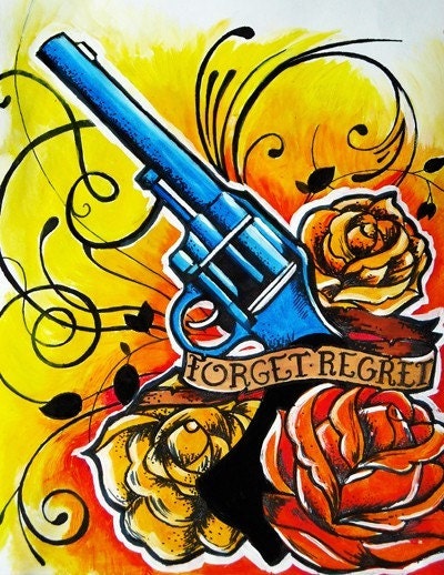 Tattoo Flash  on Tattoo Flash Revlover Art Forget Regret By Lalalori On Etsy