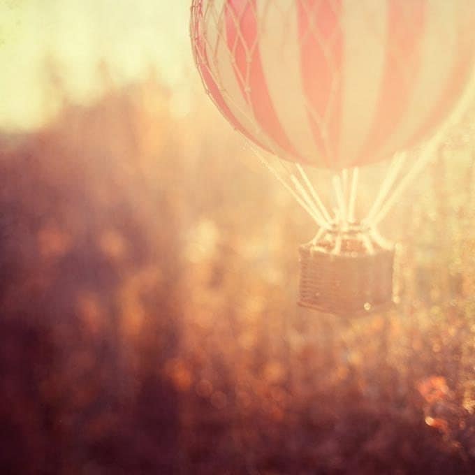 Hot Air Balloon Photograph, Toy, Autumn Colors, Red, Rust, Fine Art Photography, Warm Sun - Anything is possible