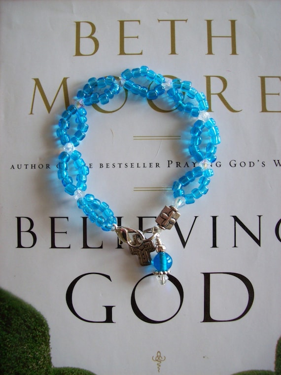 Beth Moore, Believing God, Aqua Blue Seed Bead and Crystal Bracelet-Made to Order