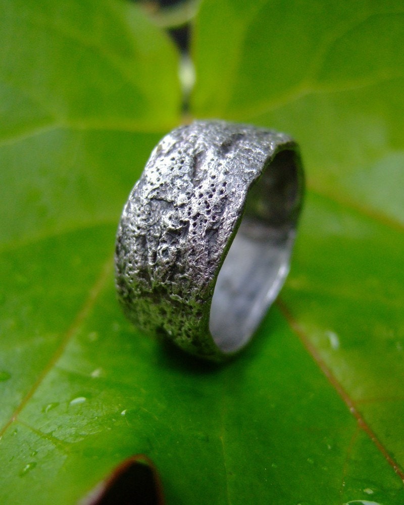 Strong Oak, mens handmade fine silver ring