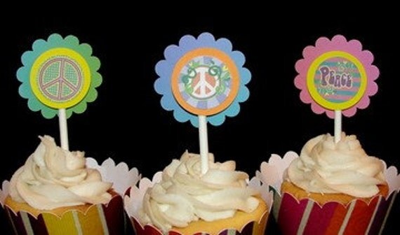 Peace Sign Cupcake Toppers for Girl's Teen or Tween  Birthday party