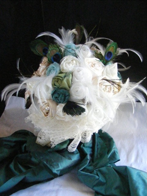 PEACOCK WEDDING Wedding Silk Bridal Brooch bouquet large made to order