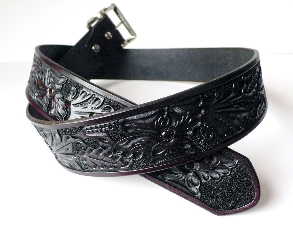 Dark Brown Western Wild Rose Floral Leather Belt - Custom