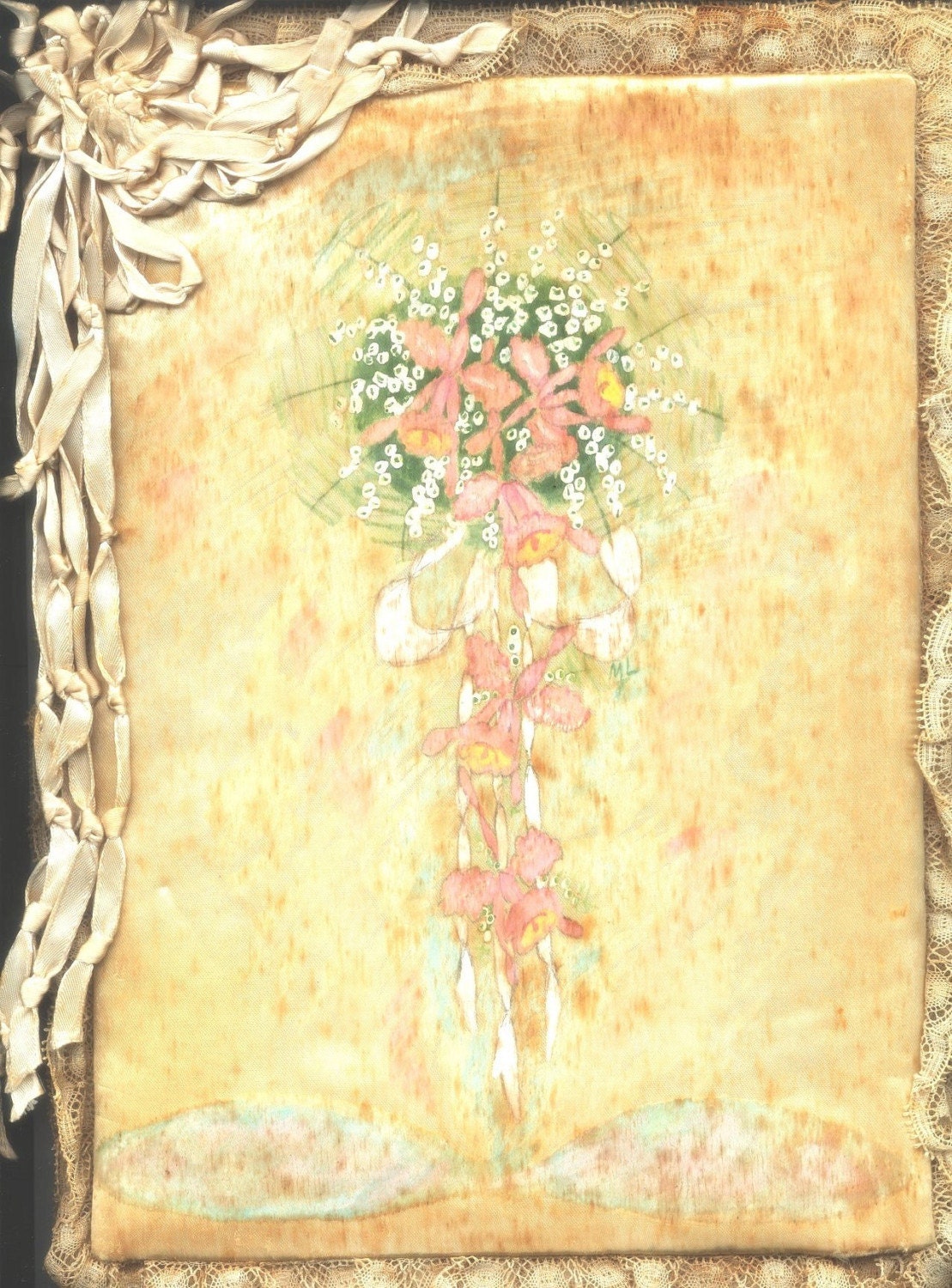 Vintage Homemade Wedding Book Silk Handpainted Lace Edged From joanne44