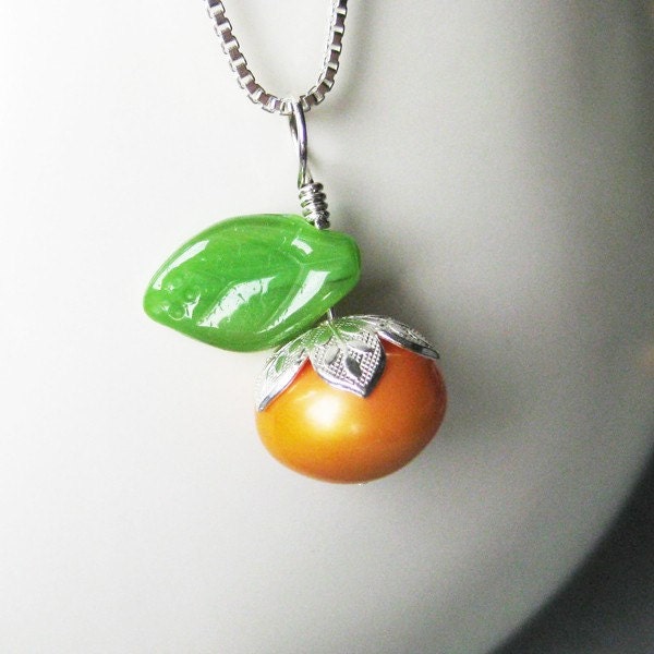 Pumpkin, Clementine, Tangerine, Kumquat, Peach, Apricot - Pendant Necklace in Very Berry Orange Pearl