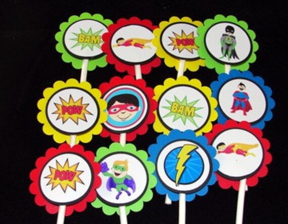 Super Hero Comic Book Cupcake Toppers