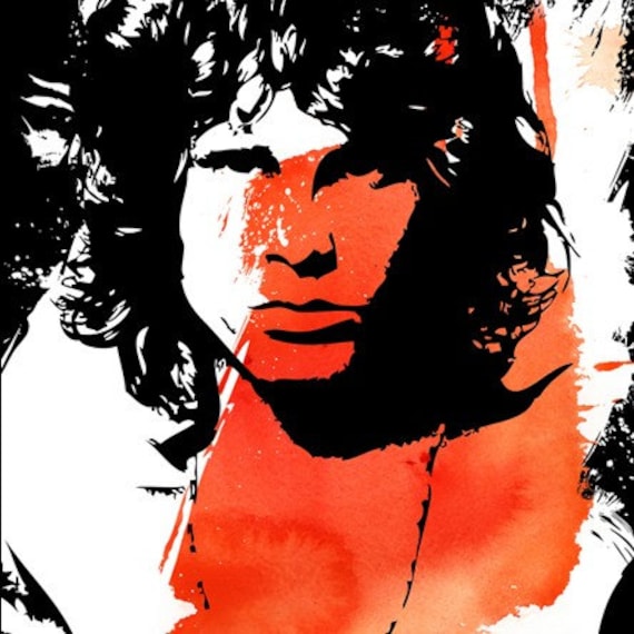 JIM MORRISON Pop Art style red orange black and white rock portrait 