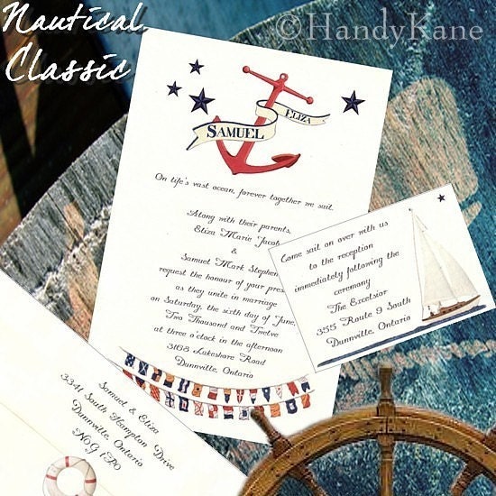 QTY 50 NAUTICAL CLASSIC Anchor Sailing Ocean Wedding Invitations Reception 