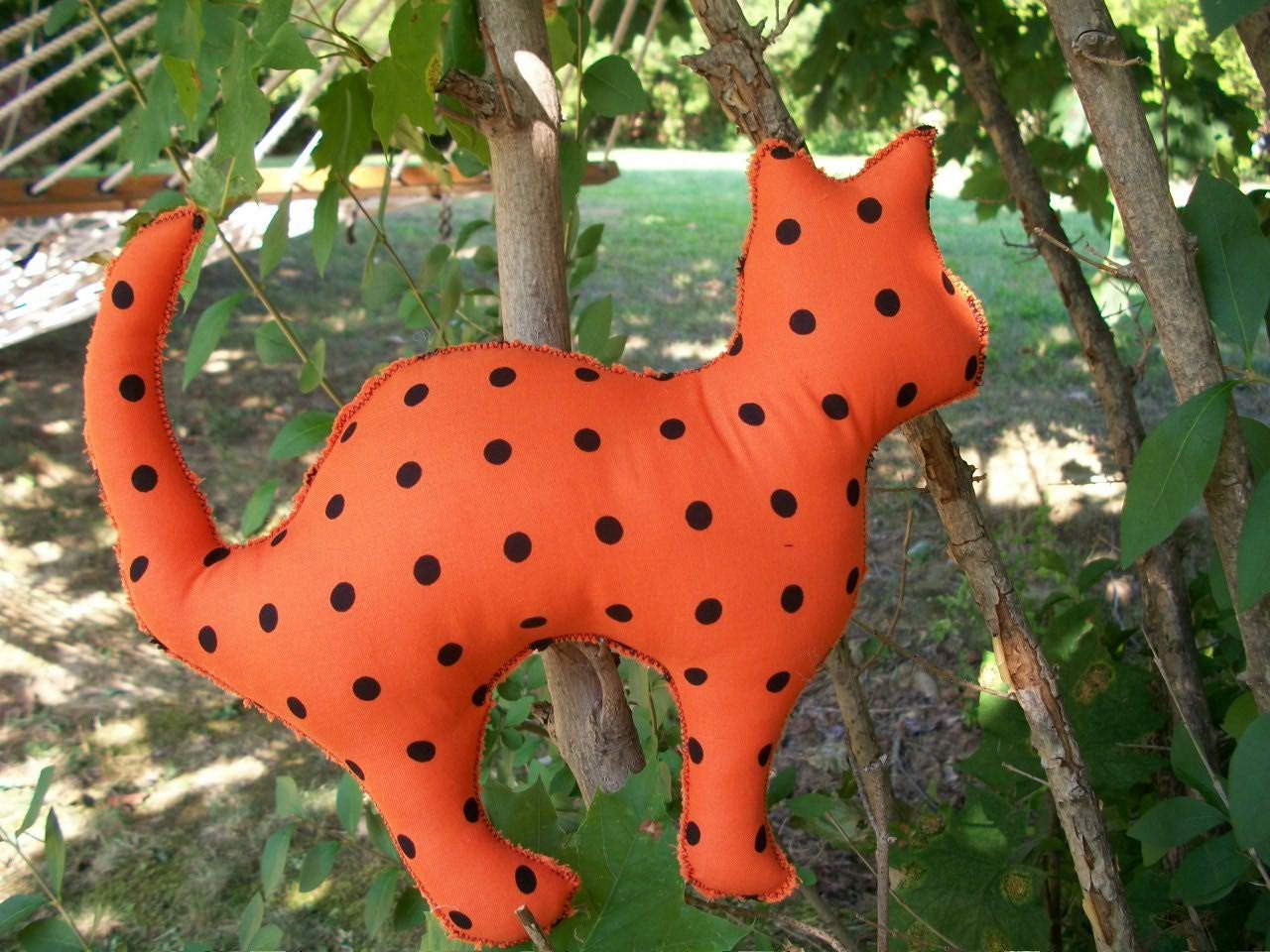 40 percent off - Plush Halloween Cat in Orange Polka Dot