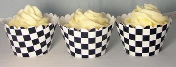 Black and White Checkered Flag Race Car Cupcake Wrappers