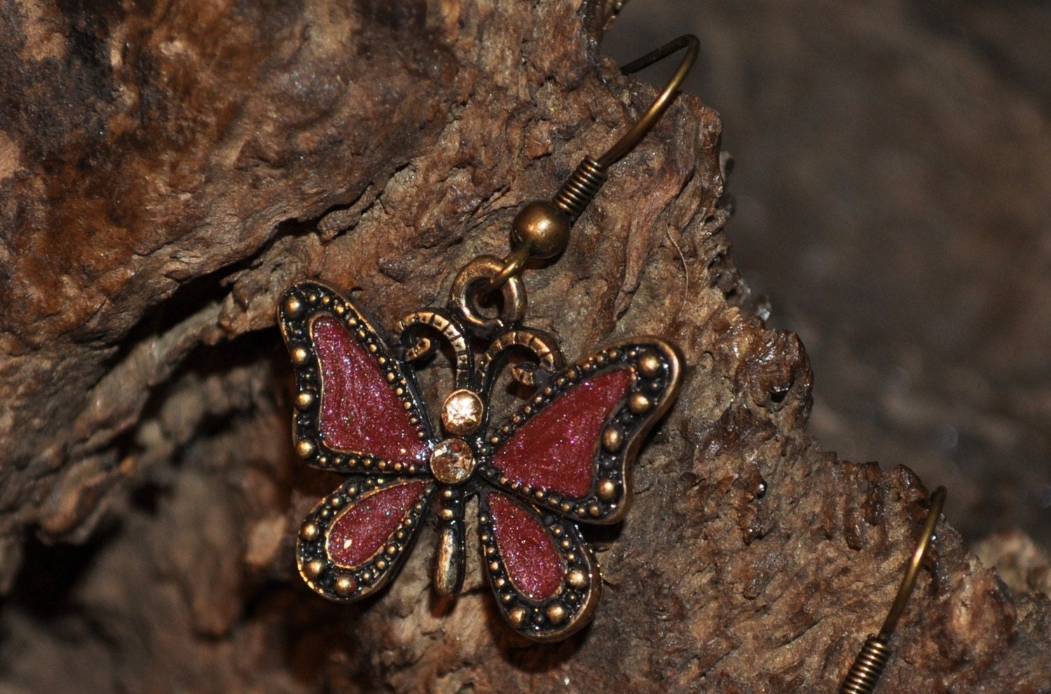 Butterfly earrings in wine and copper