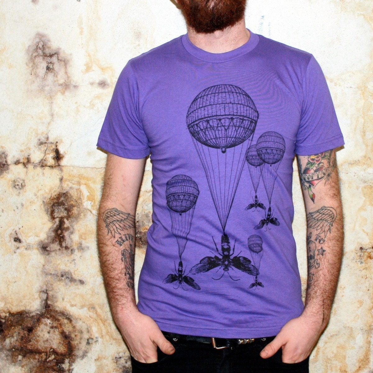 Steampunk Hot Air Balloon Insect Purple T-Shirt - American Apparel Amethyst - Free Shipping - Available in XS, S, M, L, XL and XXL