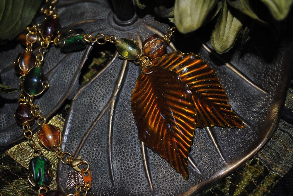 Autumn Leaves Beaded Necklace vintage style, hippy, bohemian