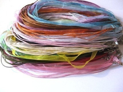 on sale 60pcs assorted organza ribbon necklace cords/lobster clasps