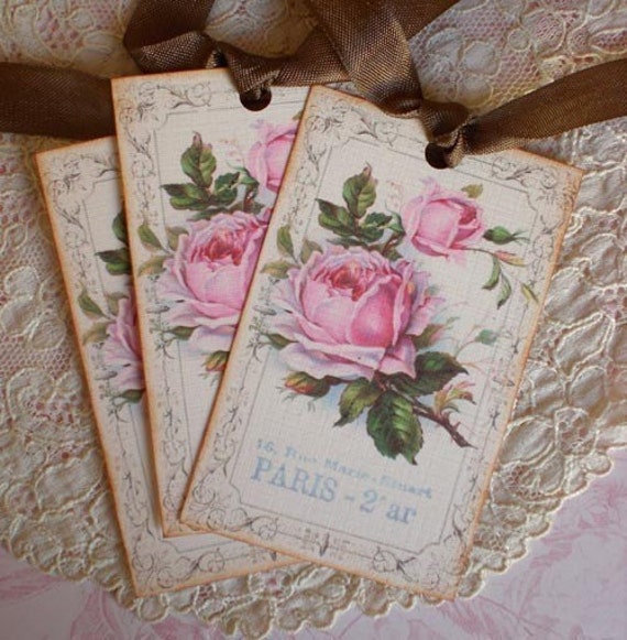 Vintage Paris Rose Tags - Set of 3
