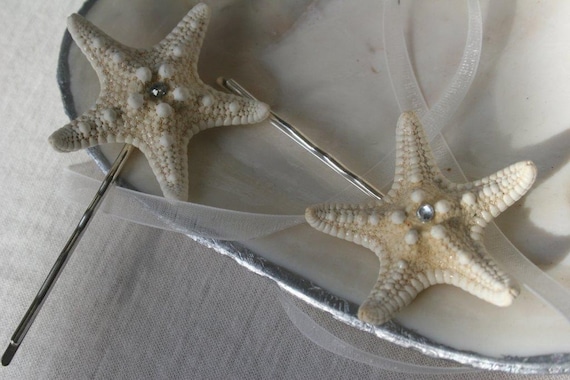 Genuine White Sea Star and Swarovski Crystal Hair Jewelry