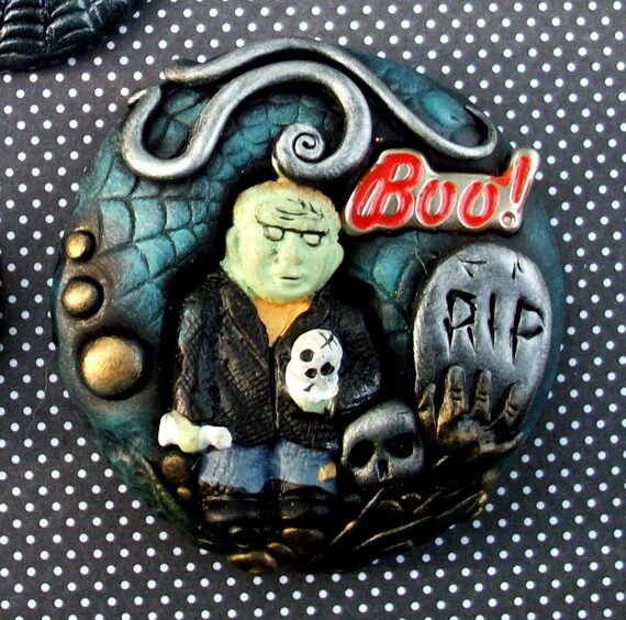 Halloween Jewelry Frankenstein Monster Polymer clay Pin