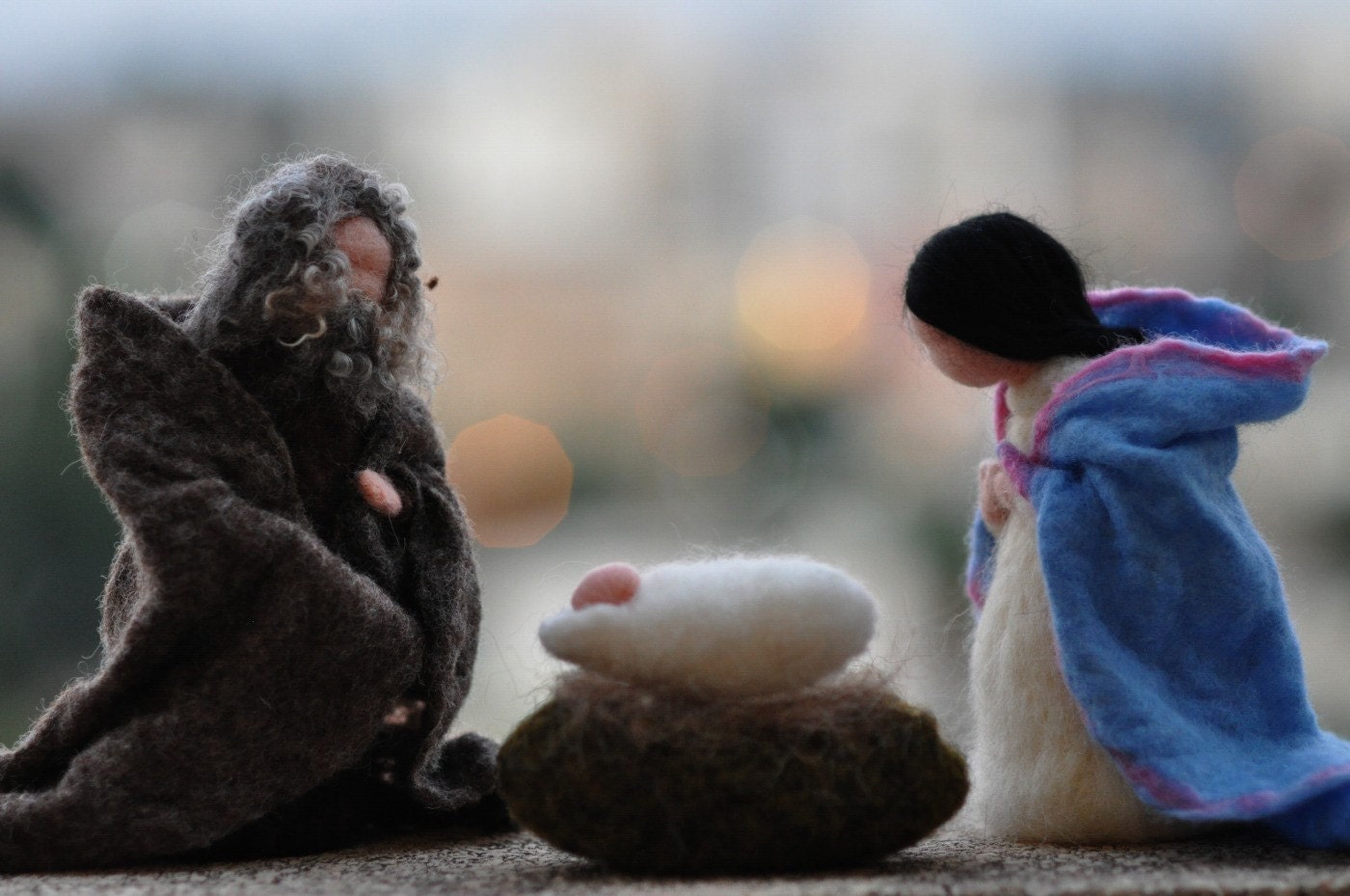 Needle felted Nativity Set / Nativity-Waldorf / 3 pieces-/Holy Land-mother and child, father,needle felt by Daria Lvovsky-Made to orders