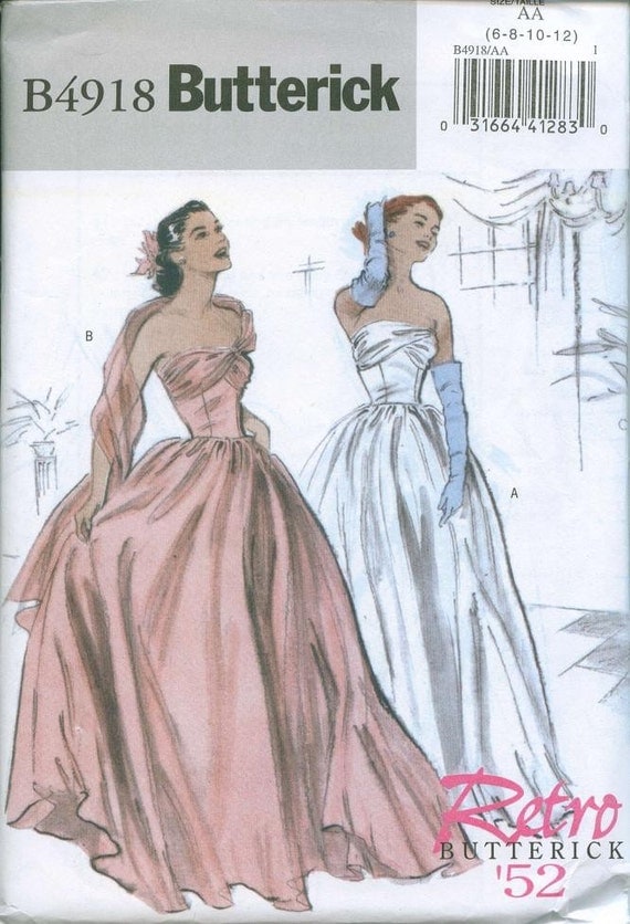 Butterick 4918 Retro Dress Pattern 1952 Size 6-12 EVENING GOWN Prom Formal Full Skirt