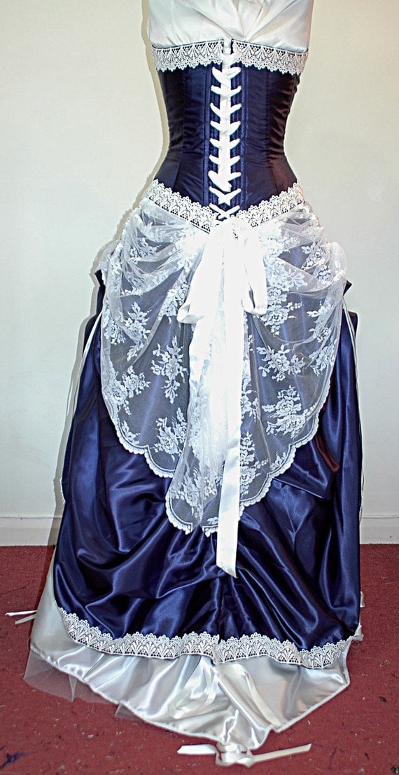 blue and white victorian inspired wedding gown From BoundByObsession