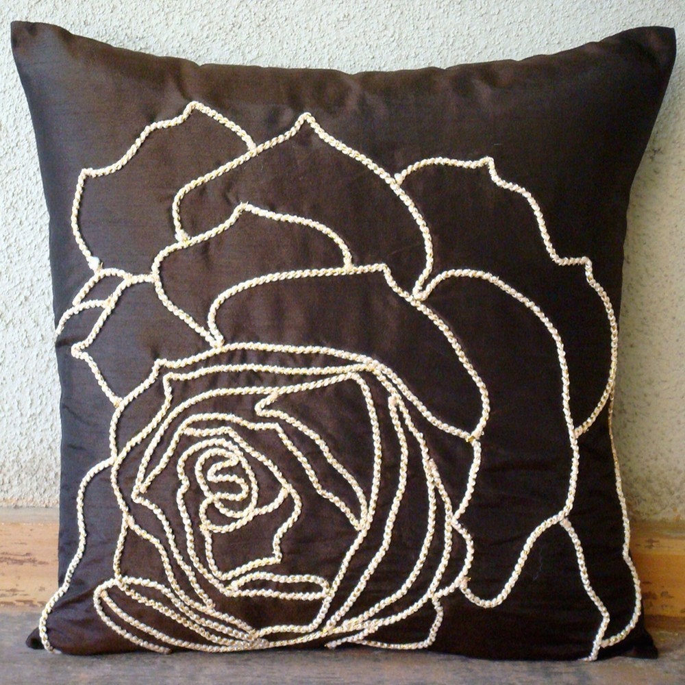 Enchanted Rose - Pillow Sham Covers - 24x24 Inches Silk Pilllow Sham Cover  with Gold Cord