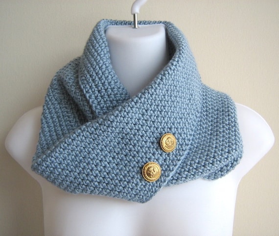 Pale Blue Infinity Cowl Brass Buttons PEYTON