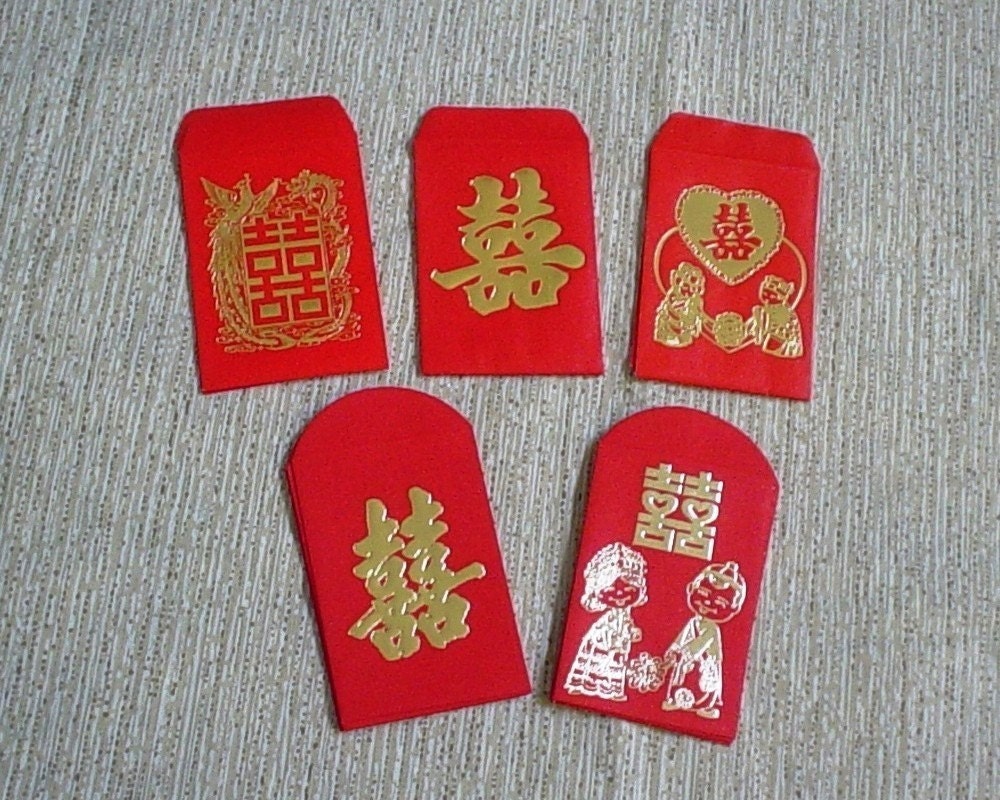 Chinese Lucky Red Envelope Art ACEO Card Making Embellishment - F - DOUBLE HAPPINESS