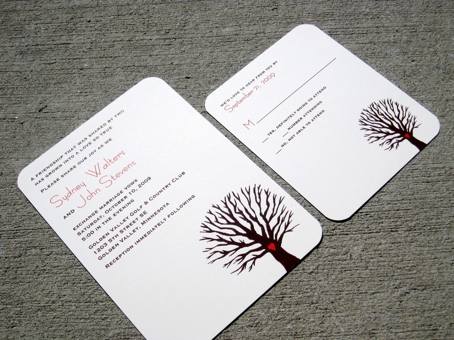 Modern Heart Tree Wedding Invitation Sample Set From StelieDesigns