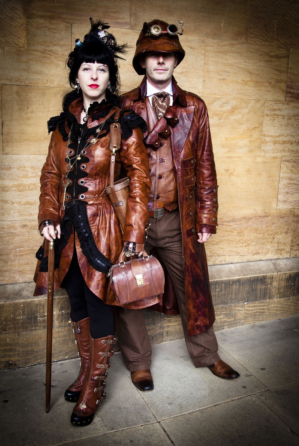 Steampunk Victorian Burlesque Costume Bespoke Leather Dress Coat Impero London