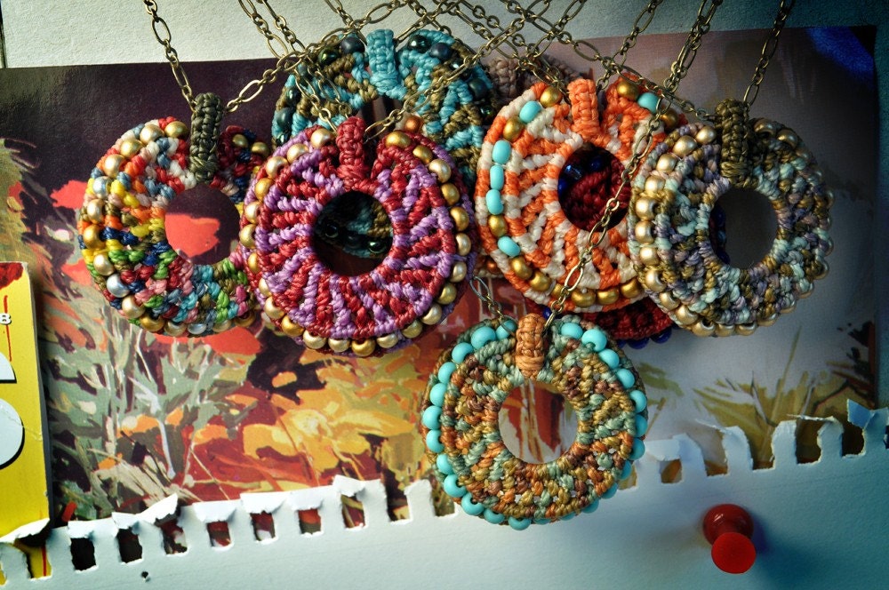 Macrame Circle Pendant with beads