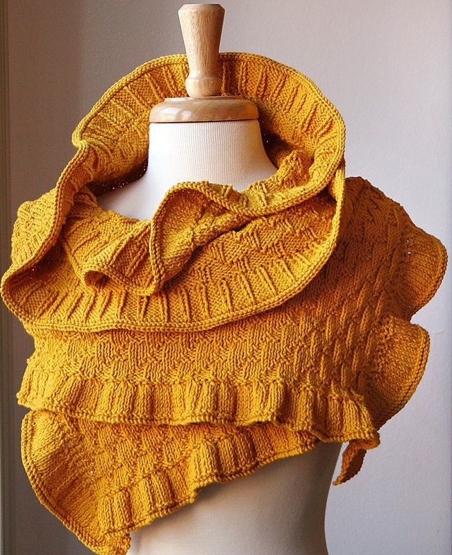 Fall Fashion - Wedding Shawl - Rococo Knit Wrap for Brides and Bridesmaids - Gold Mustard Yellow
