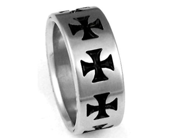 Black Maltese Cross Christian Wedding Ring