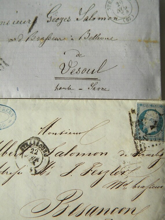 two antique handwritten letters with stamps from 1855 and 1864
