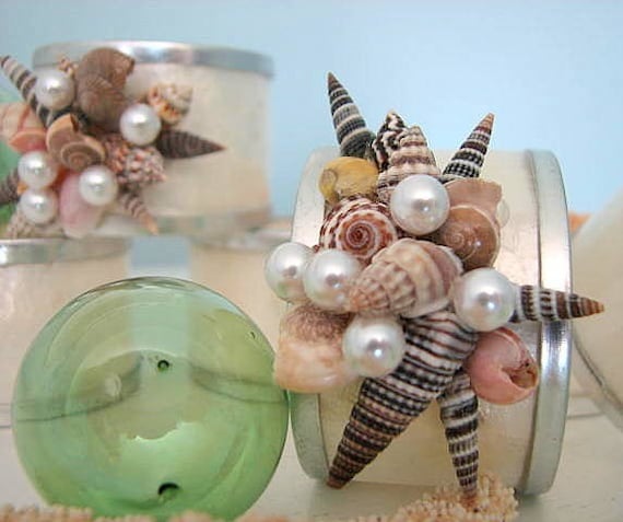Пляж Декор Shell кольца для салфеток - Кольца Seashell салфетки, Набор из 6 Capiz