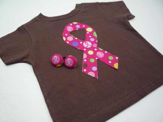 Breast Cancer Awareness Month is October<br>Pink Ribbon Shirt & Ponytail Holders<br>You choose size,