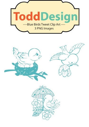 Blue Birds Tweet Digital Clip Art for wedding invitations baby shower 