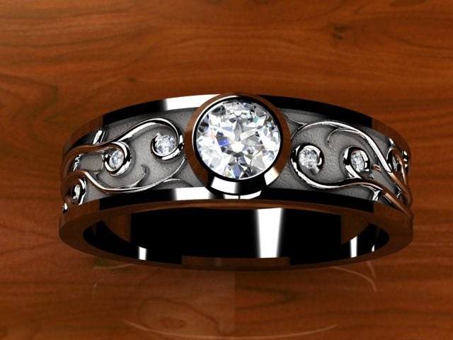Certified Diamond Custom Vine Work Bezel Set in WhiteGold