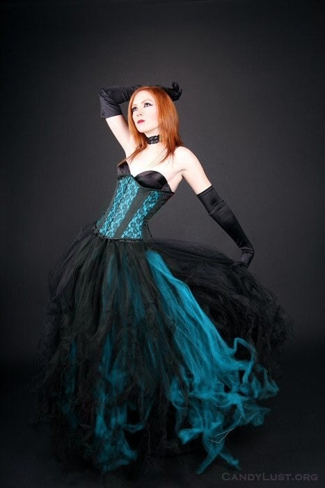 Black and Teal Gothic Formal Wedding Skirt all sizes MTCoffinz