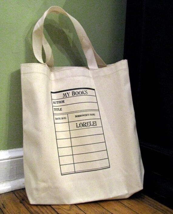 Little Library Tote + FREE Bookplates-bag bags tote totes carry custom personalized name library vintage books kids 