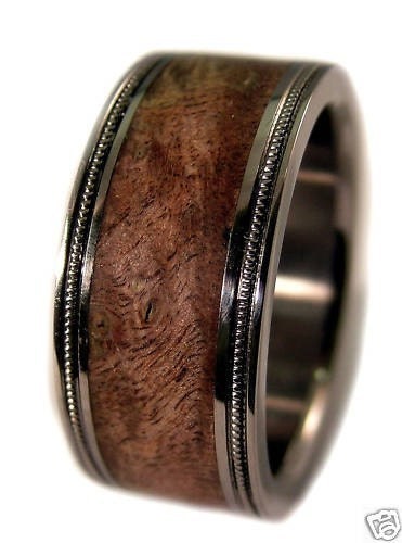 Titanium Wood Ring Custom Comfort Fit Wedding Band Brown Maple Burl Wood 