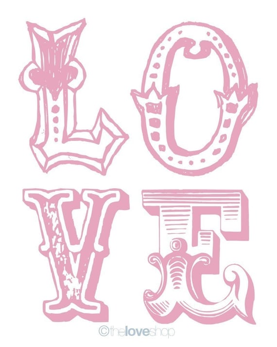 VINTAGE LOVE - Deluxe 8x10 inch Print on A4 (in Sweet Pink)
