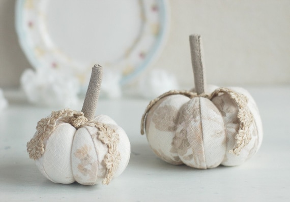 Shabby Chic decorative pumpkins, set of two