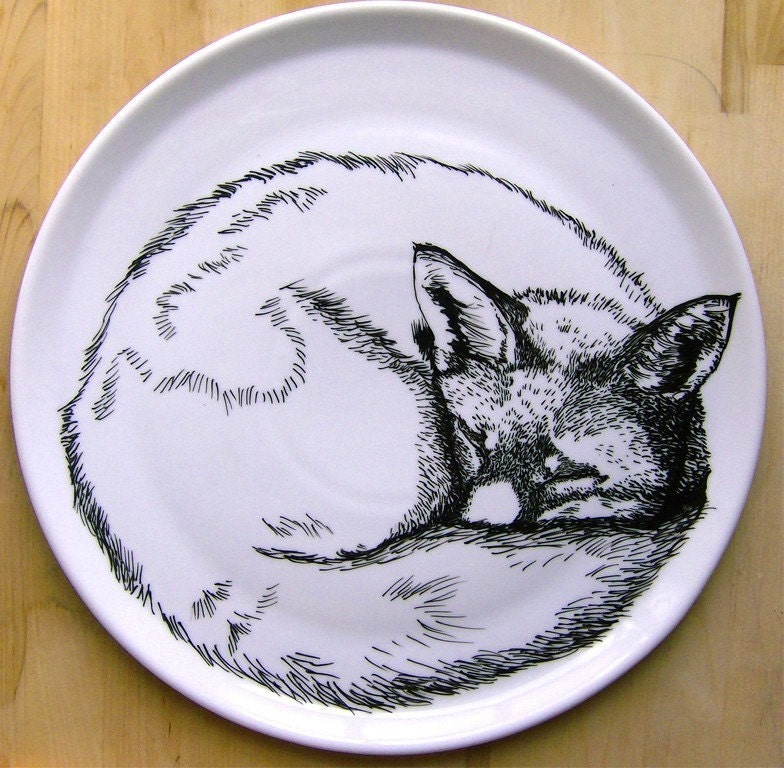 Plate - Hand Drawn Serving Plate - Sleeping Fox